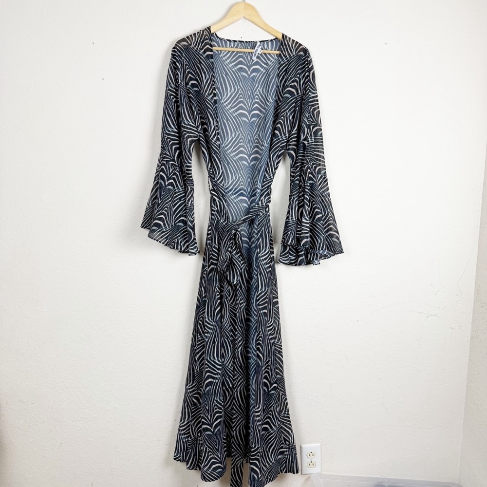 Andrea Iyamah Striped Animal Print Long Swim Cover Up One Size - Picture 2 of 8